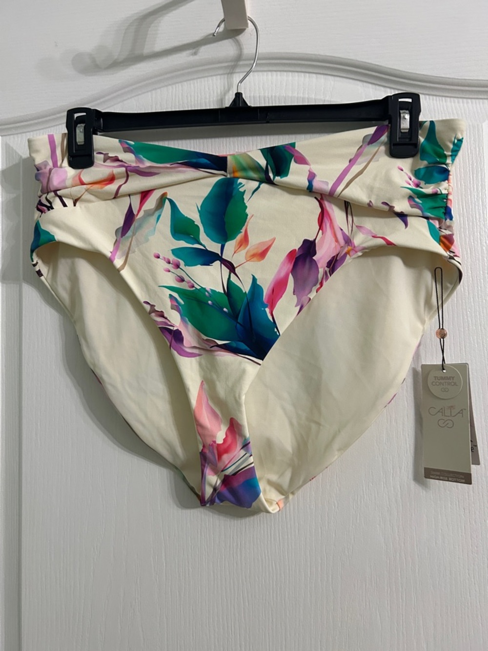 Calia Cream Floral High-Waist Bikini Bottom
